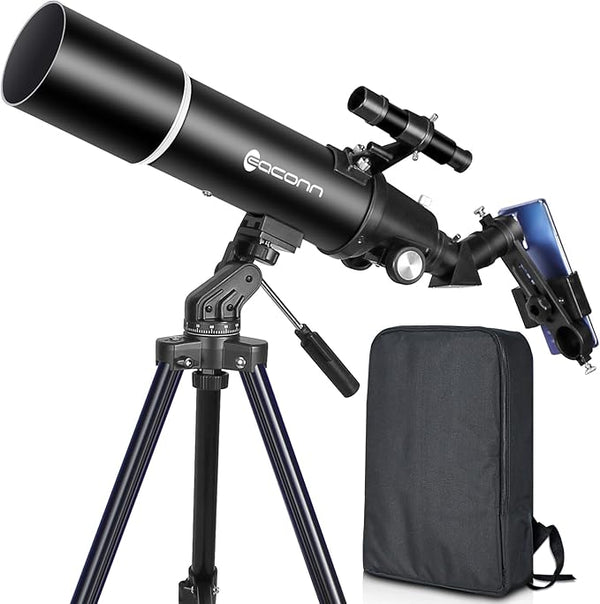 EACONN Teleskop 80mm Refraktor 600mm – Astronomie Set mit Stativ & Rucksack