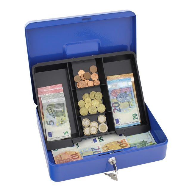Geldkassette blau mit Schlüsselschloss Münzen Bargeldkasse groß