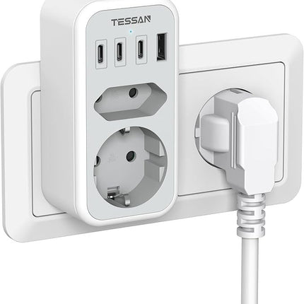 TESSAN 6in1 Doppelstecker 3600W mit 3 USB C & 1 USB A Schnellladen