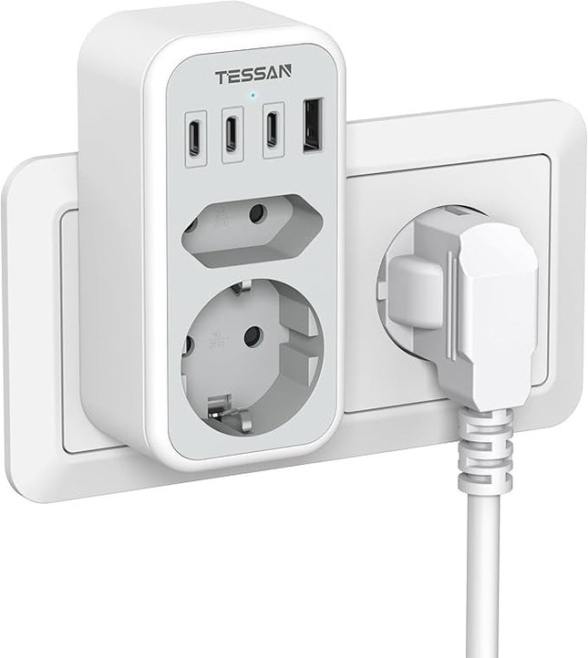 TESSAN 6in1 Doppelstecker 3600W mit 3 USB C & 1 USB A Schnellladen