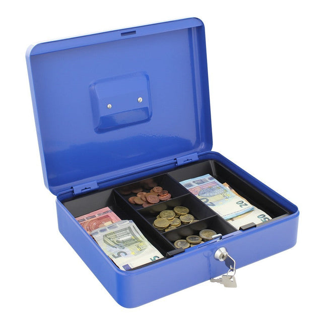 Geldkassette blau mit Schlüsselschloss Münzen Bargeldkasse groß