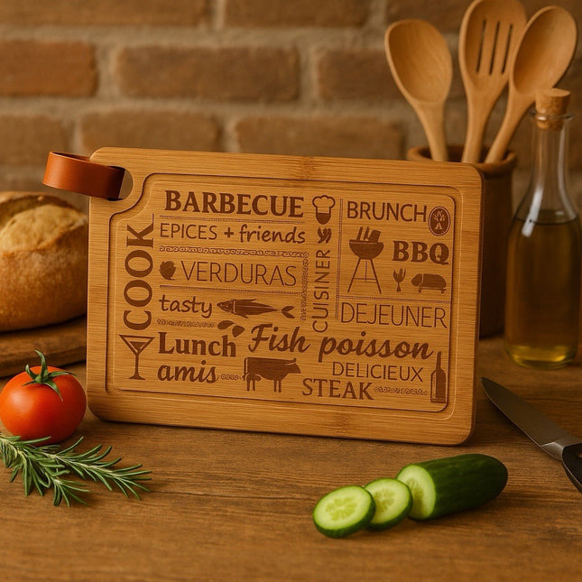 4x Wenko Steakbrett Bambus M, Küchenbrett, Schneidebrett, Essen, Küche 33x23