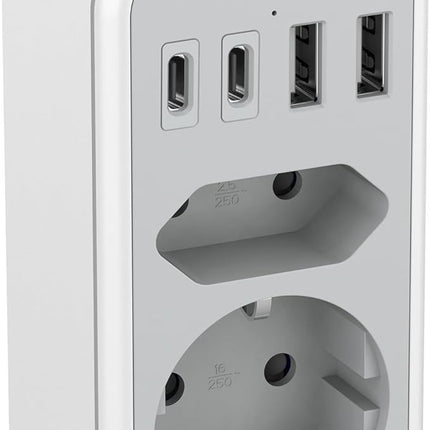 6 in 1 Mehrfachstecker für Steckdose C Doppelstecker mit USB erweiterbar auf 1