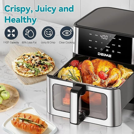 DEIME Air Fryer 10L Heißluftfritteuse 1800W mit Sichtfenster & 10 Programmen