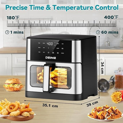 DEIME Air Fryer 10L Heißluftfritteuse 1800W mit Sichtfenster & 10 Programmen