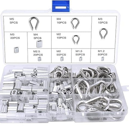 250tlg Drahtseil Pressklemmen Set Aluminium Hülsen Edelstahl Kauschen