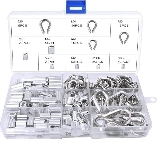 250tlg Drahtseil Pressklemmen Set Aluminium Hülsen Edelstahl Kauschen