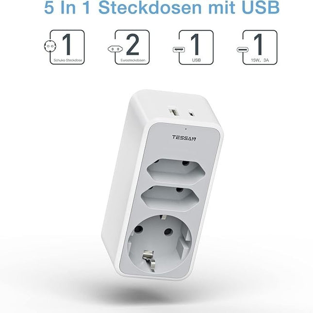 TESSAN 5in1 Doppelstecker 3600W mit USB C