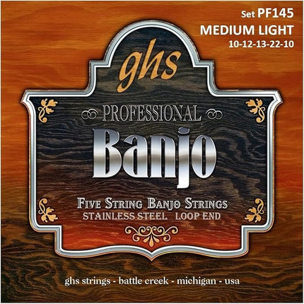 GHS PF145 Banjo Saiten 5-String Edelstahl Loop End Medium Light Set Saiten/Seite