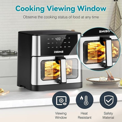 DEIME Air Fryer 10L Heißluftfritteuse 1800W mit Sichtfenster & 10 Programmen