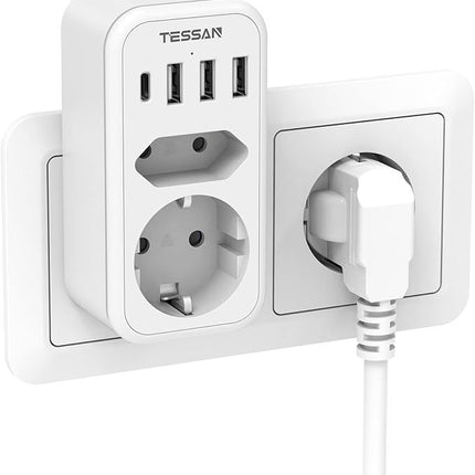 TESSAN Doppelstecker 3600W mit USB C & 3 USB A 2fach Adapter Schnellladen