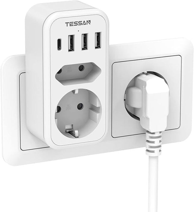 TESSAN Doppelstecker 3600W mit USB C & 3 USB A 2fach Adapter Schnellladen