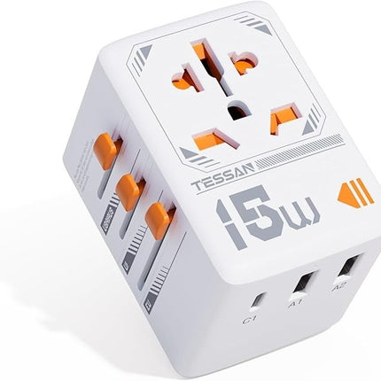 TESSAN 3in 1 Universal Reiseadapter Weltweit mit USB C & 2 USB A 2500W Stecker