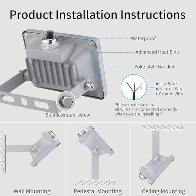 10W LED Strahler IP65 Flutlicht 6000K 900lm Außen Fluter Licht
