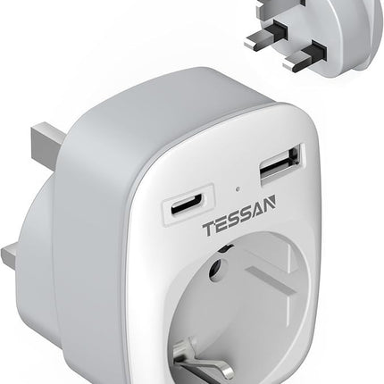 TESSAN Reiseadapter England UK Typ G 3250W mit USB C & USB A Traveladapter 2er