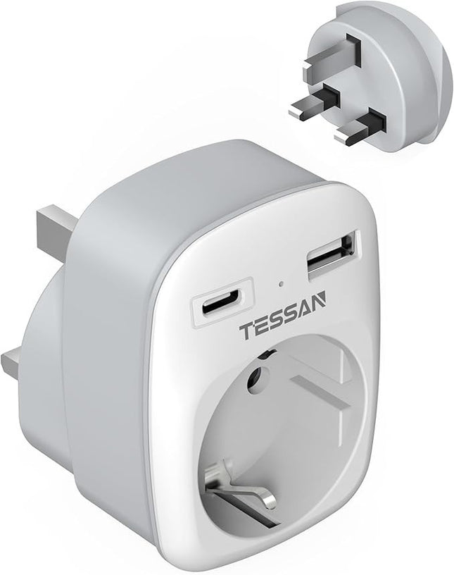 TESSAN Reiseadapter England UK Typ G 3250W mit USB C & USB A Traveladapter 2er