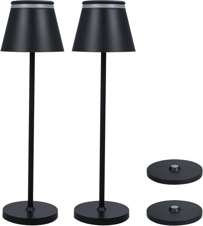 Dimmbare LED Touch Tischlampe – Nachttischlampe mit Timer, Kabellos, Schwarz