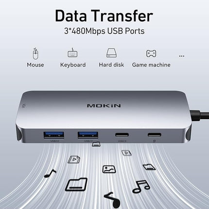 MOKiN USB-C Hub 8in1 – 2x DisplayPort, 4K HDMI, VGA, PD 100W, Dockingstation