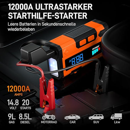 Starthilfe Powerbank 12000A Auto Jump Starter 12V LCD Booster Batterie Starthilfe