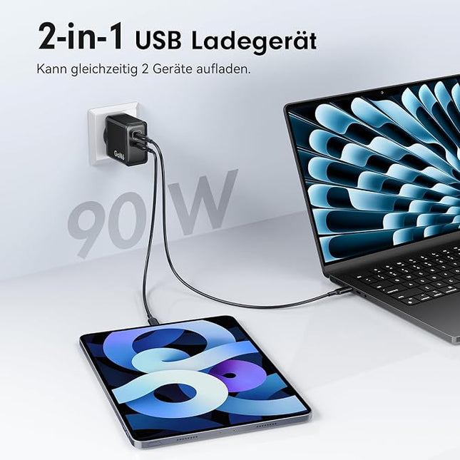 90W USB-C Ladegerät 2-Pack GaN – 2 Port Schnellladegerät mit Kabel, PD