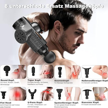 Massagepistole Muskel 30 Stufen – 8 Köpfe, USB-C, bis 4800 U/min, leise