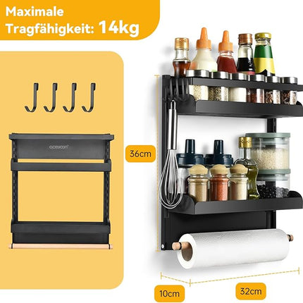 aceyoon Magnet Kühlschrank Regal 2 Etagen mit 4 Haken & Papierhandtuchhalter