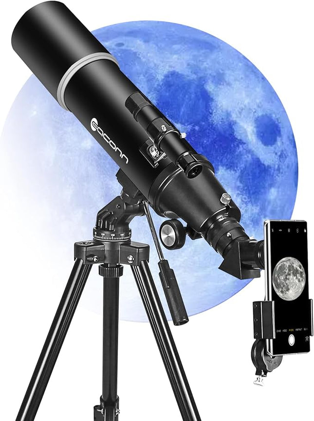 EACONN Teleskop 80mm Refraktor 600mm – Astronomie Set mit Stativ & Rucksack
