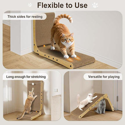 Katzenkratzbrett L-Form 58cm – Vertikal mit Ball, Möbelschutz Katze