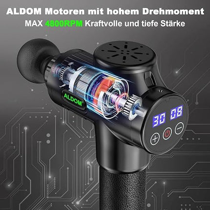 ALDOM Massagepistole Tiefenmuskulatur – 30 Stufen, 8 Köpfe, LCD-Display