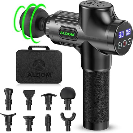 ALDOM Massagepistole Tiefenmuskulatur – 30 Stufen, 8 Köpfe, LCD-Display