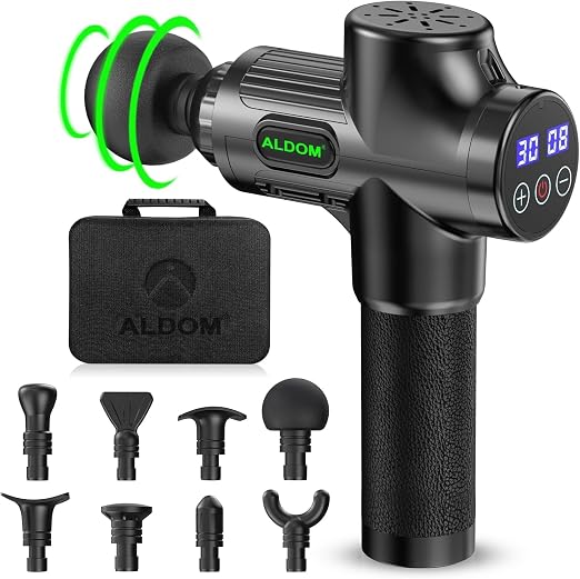 ALDOM Massagepistole Tiefenmuskulatur – 30 Stufen, 8 Köpfe, LCD-Display