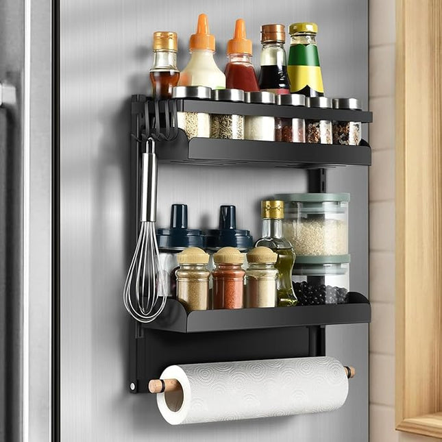 aceyoon Magnet Kühlschrank Regal 2 Etagen mit 4 Haken & Papierhandtuchhalter