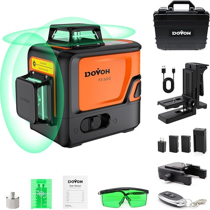 DOVOH P3-360G Kreuzlinienlaser Grün 3x360° – 12 Linien, Selbstnivellierend