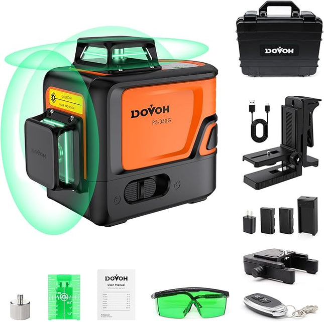 DOVOH P3-360G Kreuzlinienlaser Grün 3x360° – 12 Linien, Selbstnivellierend