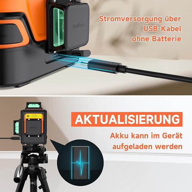 DOVOH P3-360G Kreuzlinienlaser Grün 3x360° – 12 Linien, Selbstnivellierend