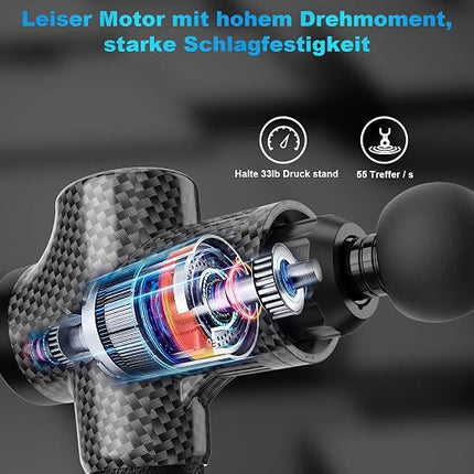 Massagepistole Muskel 30 Stufen – 8 Köpfe, USB-C, bis 4800 U/min, leise