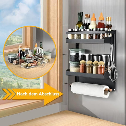 aceyoon Magnet Kühlschrank Regal 2 Etagen mit 4 Haken & Papierhandtuchhalter