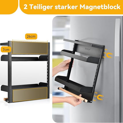 aceyoon Magnet Kühlschrank Regal 2 Etagen mit 4 Haken & Papierhandtuchhalter