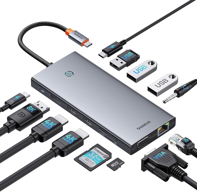Baseus USB C Docking Station 13in1 3 Monitore 2x HDMI DisplayPort 4K@120Hz VGA PD 100W LAN