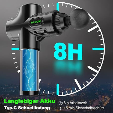 ALDOM Massagepistole Tiefenmuskulatur – 30 Stufen, 8 Köpfe, LCD-Display