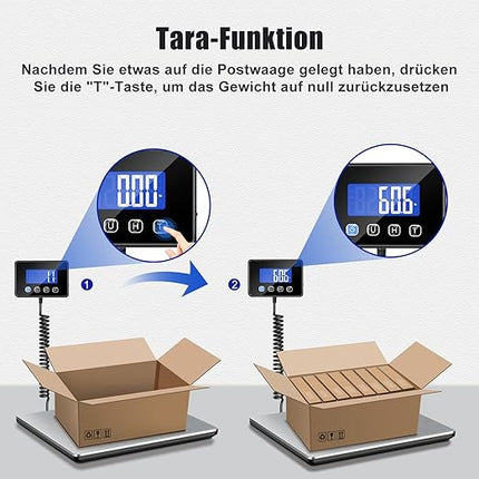 Paketwaage 300kg/20g – Plattformwaage Edelstahl Digital Tara, Aufladbar Waage