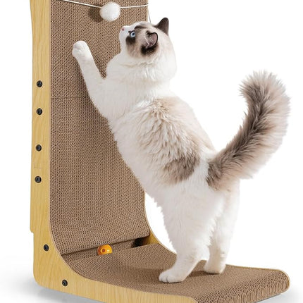 Katzenkratzbrett L-Form 58cm – Vertikal mit Ball, Möbelschutz Katze