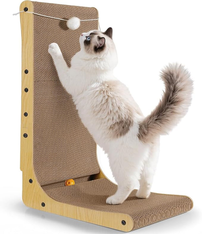 Katzenkratzbrett L-Form 58cm – Vertikal mit Ball, Möbelschutz Katze