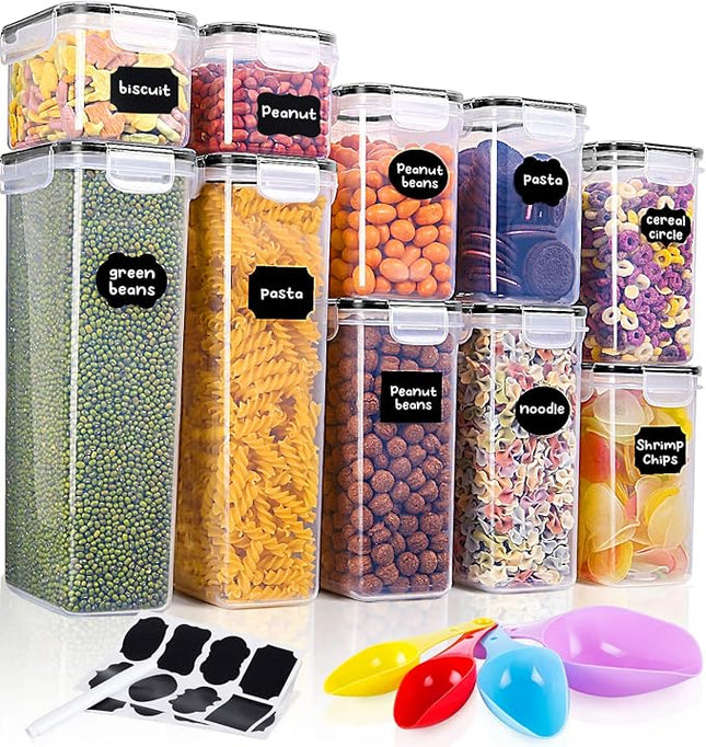 Vorratsdosen Set 10er BPA-frei – Luftdicht Stapelbar mit Etiketten & Löffel