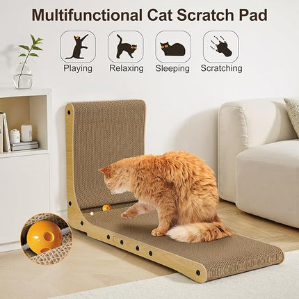 Katzenkratzbrett L-Form 58cm – Vertikal mit Ball, Möbelschutz Katze