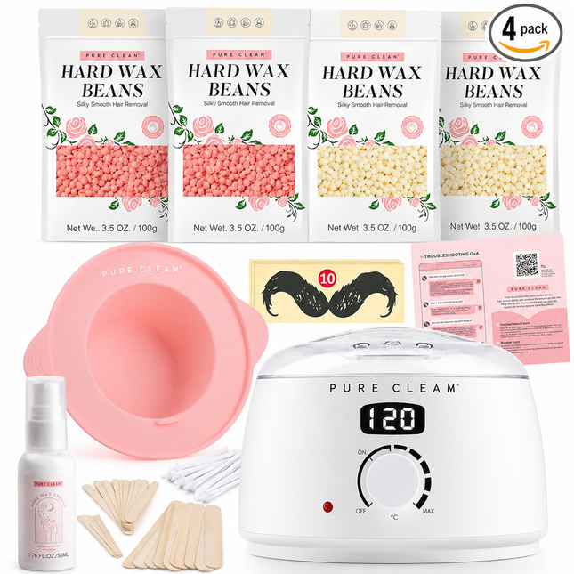PURECLEAN Waxing Set 59-teilig – Wax Maschine, 4 Wachsperlen, Lotion, Silikon
