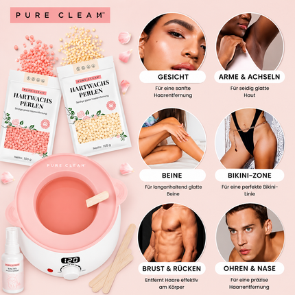 PURECLEAN Waxing Set 59-teilig – Wax Maschine, 4 Wachsperlen, Lotion, Silikon