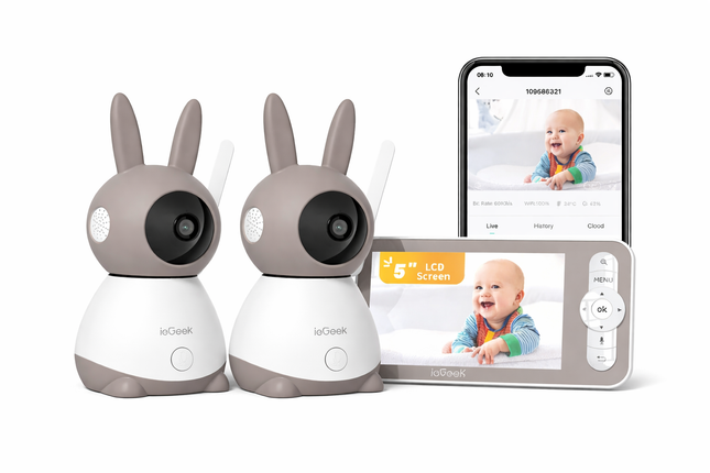Babyphone mit Kamera 2 Kameras 5 Zoll Monitor WLAN Nachtsicht Bewegung