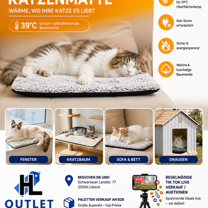 Selbstheizende Katzendecke 61x46cm – Ohne Strom, Flauschig, Rutschfest