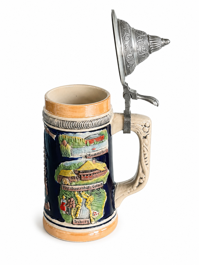 Bierkrug mit Deckel 0,6L Steinkrug Keramik – Deutschland Design, Geschenk